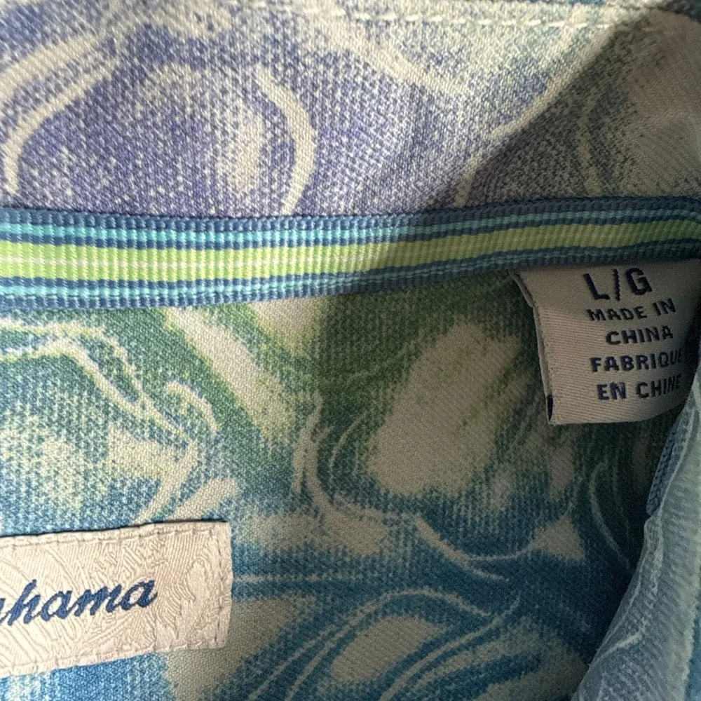 Tommy Bahama Mens Large IslandZone Silk Blend Blue Green Tropical Floral Shirt
